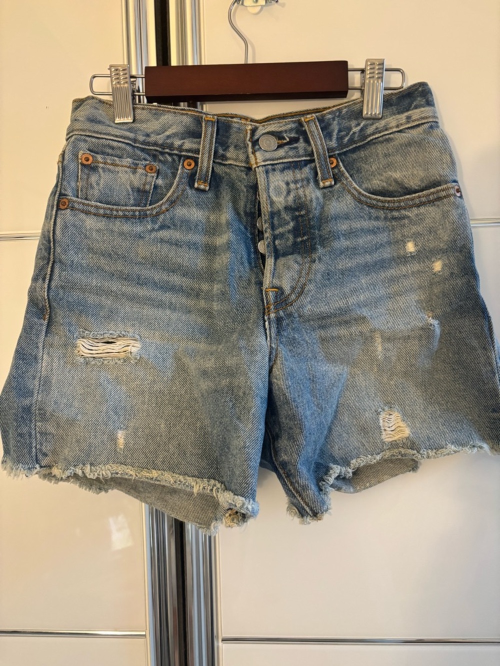 Levi's Light Wash Distressed Denim Shorts